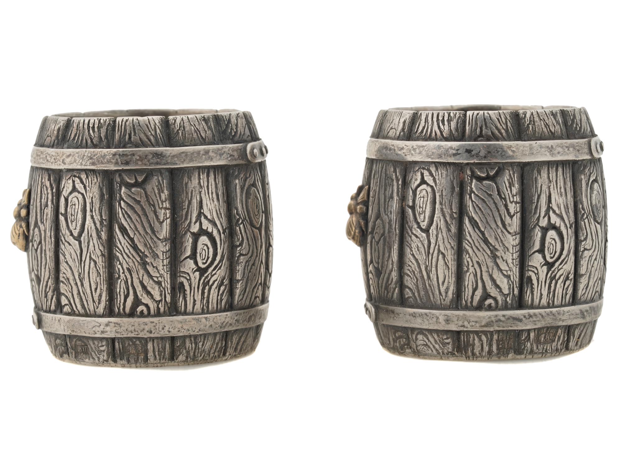 PAIR OF RUSSIAN SILVER WOODEN BARREL VODKA CUPS PIC-4